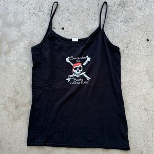 Vintage Surrender the Booty Pirate Black Graphic Cotton Women’s Tank Top XL